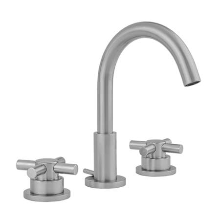 Jaclo Uptown Contempo 1.5 GPM Widespread Bathroom Faucet with Round Escutcheons and Low Contempo Cross Handles Polished Chrome