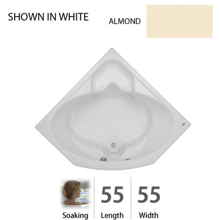 Jacuzzi 55" x 55" Capella® Drop In Corner Soaking Bathtub with Center Drain Almond