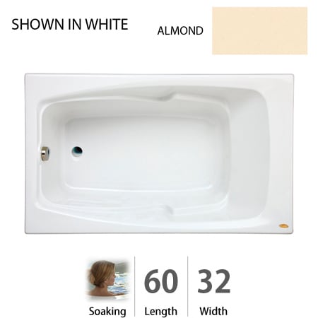 Jacuzzi 60" x 32" Cetra® Drop In Soaking Bathtub with Universal Drain Almond