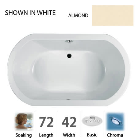 Jacuzzi 72" x 42" Duetta® Drop In Soaking Bathtub with Basic Controls, Chromatherapy, and Center Drain Almond