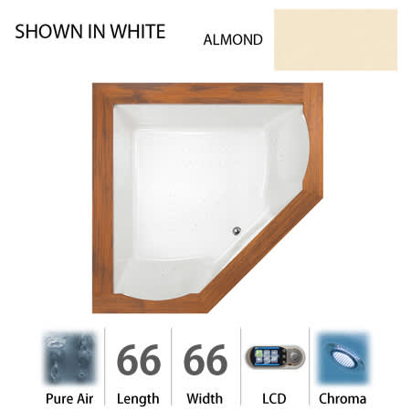 Jacuzzi 66" x 66" Fuzion Drop In Corner Luxury Pure Air®; Bathtub with LCD Controls, Chromatherapy - Integrated Drain Assembly Included Almond