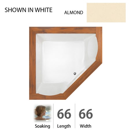 Jacuzzi 66" x 66" Fuzion Drop In Corner Soaking Bathtub with Center Drain - Integrated Drain Assembly Included Almond