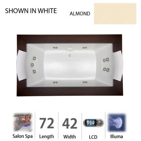 Jacuzzi 72" x 42" Fuzion Drop-In Luxury Salon Spa Bathtub with 11 Jets, LCD Controls, Illumatherapy, Heater, Center Drain and Right Pump - Integrated Drain Assembly Included Almond