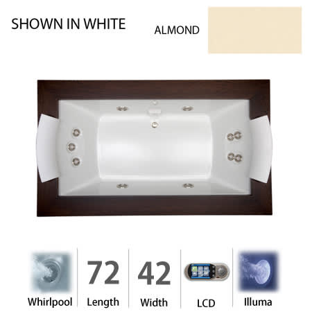 Jacuzzi 72" x 42" Fuzion Drop In Luxury Whirlpool Bathtub with 14 Jets, LCD Controls, Illumatherapy, Heater, Center Drain and Right Pump - Integrated Drain Assembly Included Almond