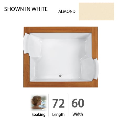 Jacuzzi 72" x 60" Fuzion Drop In Soaking Bathtub with Center Drain - Integrated Drain Assembly Included Almond