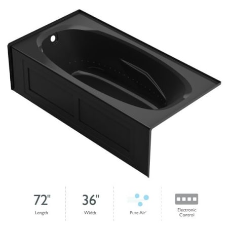 Jacuzzi Amiga 72" Pure Air Alcove Bathtub with Left Drain and Basic Controls Black