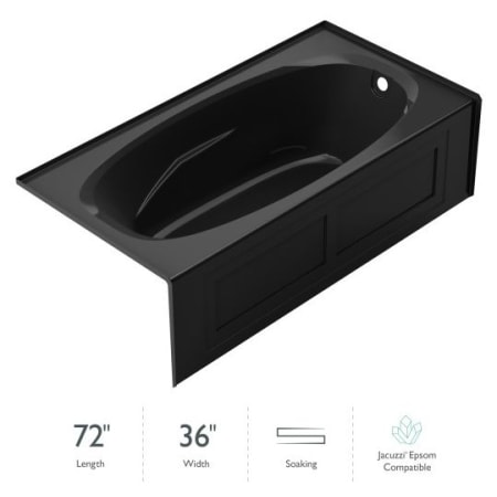 Jacuzzi 72" x 36" Amiga Three Wall Alcove Soaking Bathtub with Right Drain Black