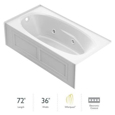 Jacuzzi 72" x 36" Amiga&reg; Three Wall Alcove Comfort Whirlpool Bathtub with 8 Jets, Basic Controls, Left Drain, and Right Pump White