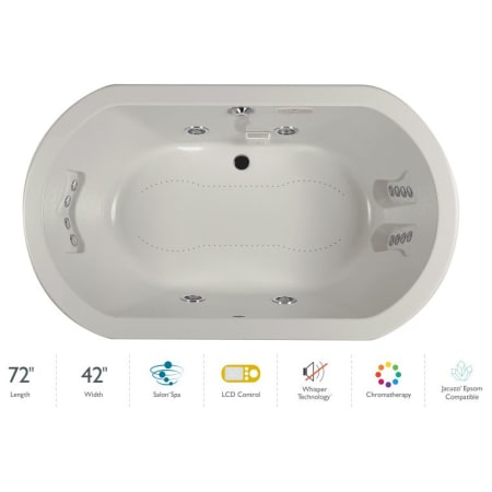Jacuzzi Anza 72" Salon Spa Bathtub for Drop In Installation with Center Drain and Chromatherapy / Whisper Technology™ - Luxury LCD Controls Oyster
