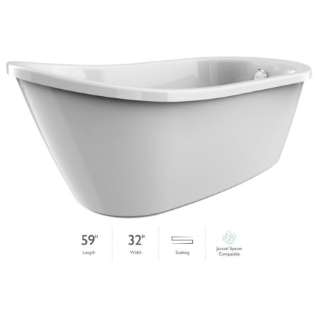 Jacuzzi Arietta 59" Soaking Bathtub for Freestanding Installation with Reversible Drain White