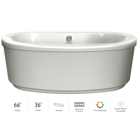 Jacuzzi Bravo 66" Freestanding Soaking Bathtub with Center Drain, Heated Soak, and Chromatherapy Technology White
