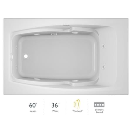 Jacuzzi 60" x 36" Cetra® Drop In Comfort Whirlpool Bathtub with 8 Jets, Basic Controls, Left Drain and Right Pump White