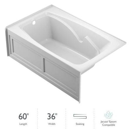 Jacuzzi Cetra 60" Soaking Alcove Bathtub with Left Drain White
