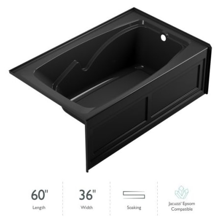 Jacuzzi Cetra 60" Soaking Alcove Bathtub with Right Drain Black