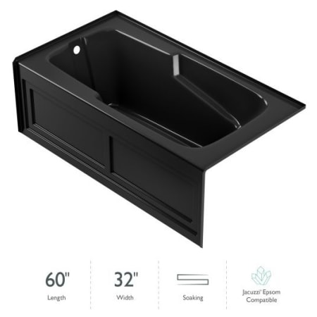 Jacuzzi 60" x 32" Cetra® Three Wall Alcove Soaking Bathtub with Left Drain Black