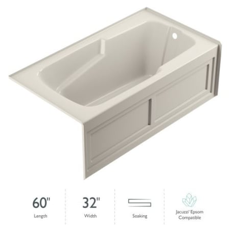 Jacuzzi 60" x 32" Cetra® Three Wall Alcove Soaking Bathtub with Right Drain Oyster