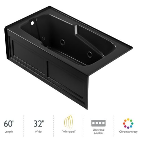 Jacuzzi 60" x 32" Cetra® Three Wall Alcove Comfort Whirlpool Bathtub with 8 Jets, Basic Controls, Heater, Chromatherapy, Left Drain and Right Pump Black