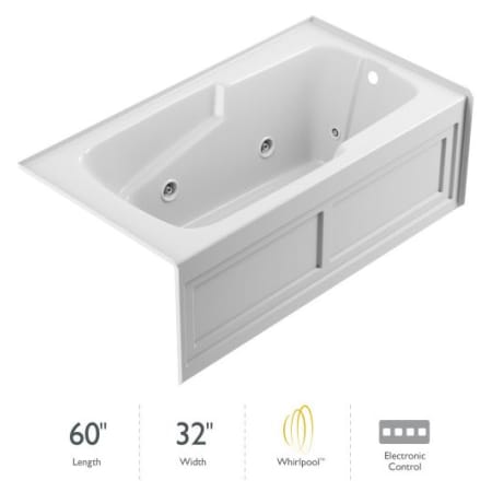 Jacuzzi 60" x 32" Cetra® Three Wall Alcove Comfort Whirlpool Bathtub with 8 Jets, Basic Controls, Heater, Right Drain and Left Pump White