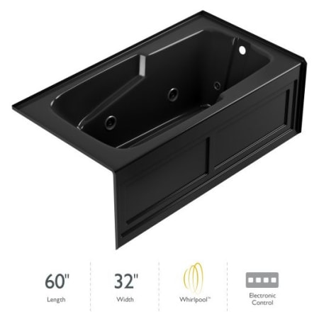 Jacuzzi 60" x 32" Cetra® Three Wall Alcove Comfort Whirlpool Bathtub with 8 Jets, Basic Controls, Right Drain and Left Pump Black