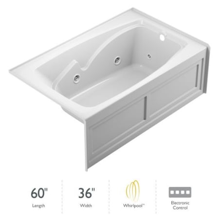 Jacuzzi 60" x 36" Cetra® Three Wall Alcove Comfort Whirlpool Bathtub with 8 Jets, Basic Controls, Heater, Right Drain and Left Pump White