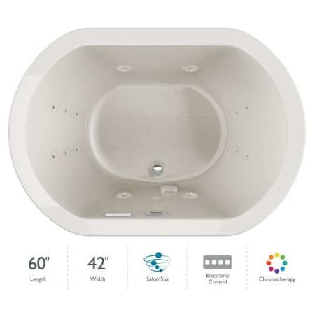 Jacuzzi Duetta 60" Salon Spa Bathtub for Drop In / Undermount Installations with Center Drain and Chromatherapy Lighting / RapidHeat Technologies - Luxury Controls Oyster / Chrome Trim