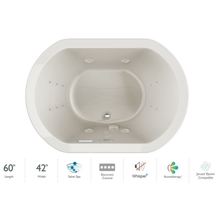 Jacuzzi Duetta 60" Drop-In Spa Combination Bathtub with Center Drain, Whisper+ Technology™, and Illumatherapy Oyster / Chrome Trim