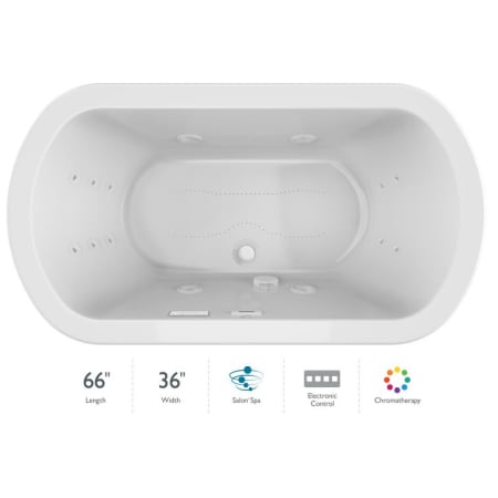 Jacuzzi Duetta 66" Salon Spa Bathtub for Drop In / Undermount Installations with Center Drain and Chromatherapy Lighting / RapidHeat Technologies - Luxury Controls White / White Trim