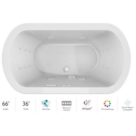 Jacuzzi Duetta 66" Drop-In Spa Combination Bathtub with Center Drain, Whisper+ Technology™, and Chromatherapy White / Chrome Trim