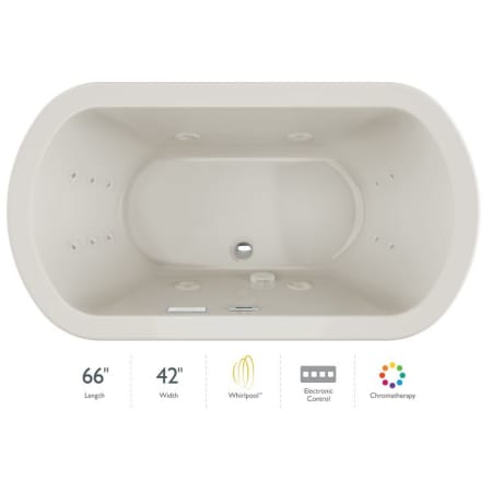 Jacuzzi Duetta 66" Whirlpool Bathtub for Drop In / Undermount Installations with Center Drain and Chromatherapy Lighting / RapidHeat Technologies - Luxury Controls Oyster / Chrome Trim
