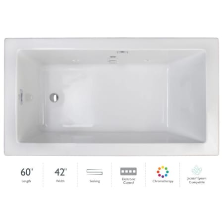 Jacuzzi Elara 60" Drop-In Soaking Bathtub with Left Drain, Heated Soak, and Chromatherapy Technology White