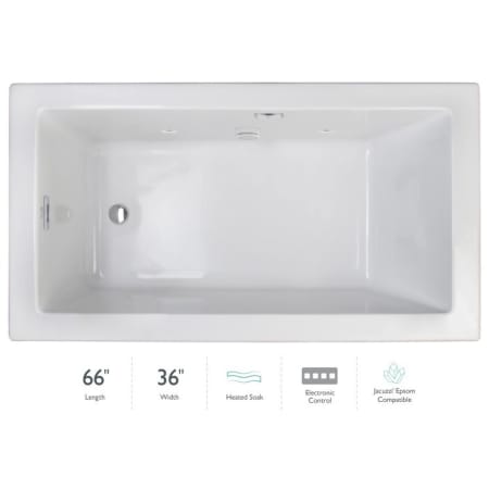 Jacuzzi Elara 66" Drop-In Soaking Bathtub with Right Drain and Heated Soak White