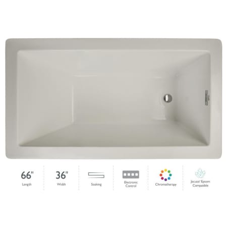 Jacuzzi Elara 66" Acrylic Soaking Bathtub for Drop In Installations with Reversible Drain and Chromatherapy Lighting Oyster