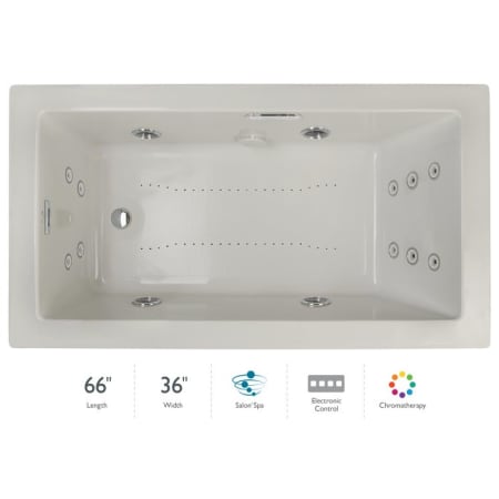 Jacuzzi Elara 66" Acrylic Air / Whirlpool Bathtub for Drop-In Installations with Right Drain, Chromatherapy Lighting, Heater, and Luxury Controls Oyster / Chrome Trim