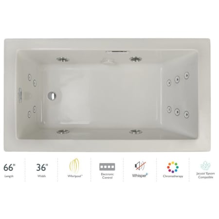 Jacuzzi Elara 66" Drop-In Whirlpool Bathtub with Left Drain, Whisper+ Technology™, and Chromatherapy Oyster / Chrome Trim