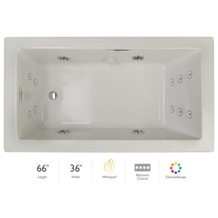 Jacuzzi Elara 66" Acrylic Whirlpool Bathtub for Drop-In Installations with Right Drain, Chromatherapy Lighting, Heater, and Luxury Controls Oyster / Chrome Trim