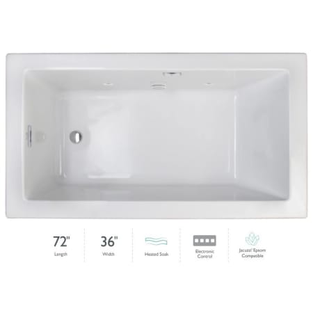 Jacuzzi Elara 72" Drop-In Soaking Bathtub with Right Drain and Heated Soak White