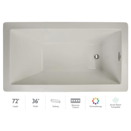Jacuzzi Elara 72" x 36" Acrylic Soaking Bathtub for Drop In Installations with Reversible Drain and Chromatherapy Lighting Oyster