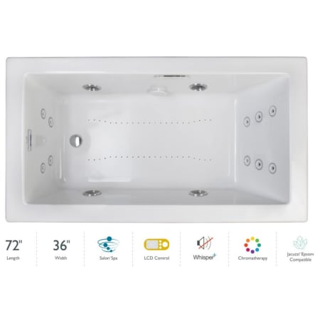 Jacuzzi Elara 72" Drop-In Spa Combination Bathtub with Left Drain, Chromatherapy, and LCD Controls Technology White / Chrome Trim