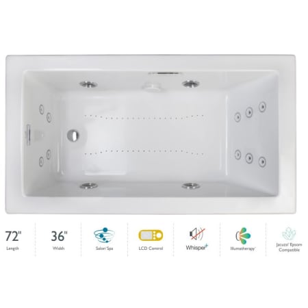 Jacuzzi Elara 72" Drop-In Spa Combination Bathtub with Left Drain, LCD Controls, and Illumatherapy White / White Trim