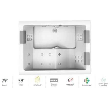 Jacuzzi Elara® Plus 79" Drop In Acrylic Whirlpool Tub with Front Drain, Drain Assembly, and Overflow - Includes Whisper+ Technology™ and J4 Controls White / Chrome Trim
