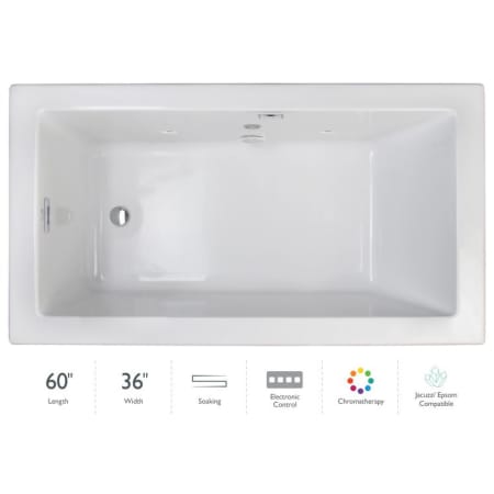 Jacuzzi Elara 60" Drop-In Soaking Bathtub with Right Drain, Heated Soak, and Chromatherapy Technology White