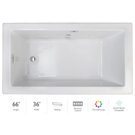 Jacuzzi Elara 66" Drop-In Soaking Bathtub with Left Drain, Heated Soak, and Chromatherapy Technology White