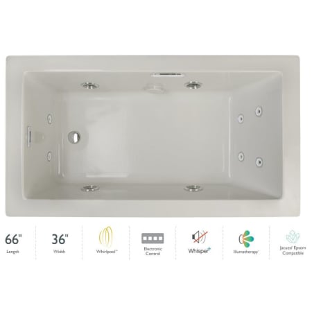 Jacuzzi Elara 66" Drop-In Whirlpool Bathtub with Right Drain, Whisper+ Technology™, and Illumatherapy Oyster / Chrome Trim