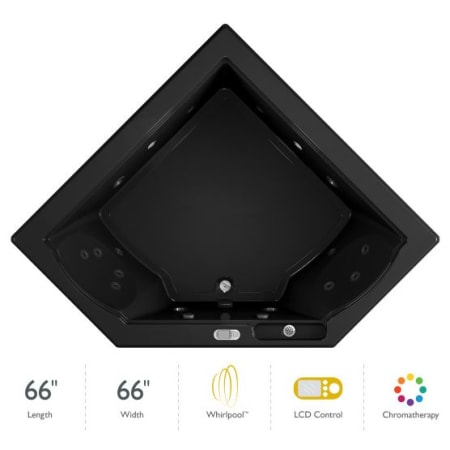 Jacuzzi 66" x 66" Fuzion Drop In Corner Luxury Whirlpool Bathtub with 15 Jets, LCD Controls, Chromatherapy, Heater - Integrated Drain Assembly Included Black