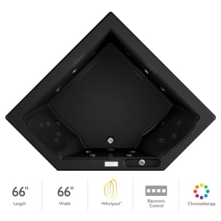 Jacuzzi 66" x 66" Fuzion Drop In Corner Luxury Whirlpool Bathtub with 15 Jets, Luxury Controls, Chromatherapy, Heater - Integrated Drain Assembly Included Black