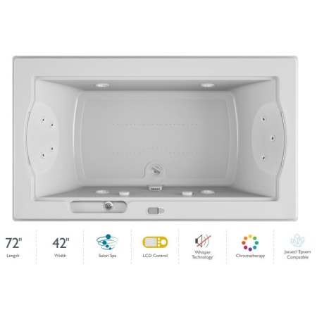 Jacuzzi 72" x 42" Fuzion Drop-In Luxury Salon Spa Bathtub with 11 Jets, LCD Controls, Chromatherapy, Heater, Center Drain and Right Pump - Integrated Drain Assembly Included White