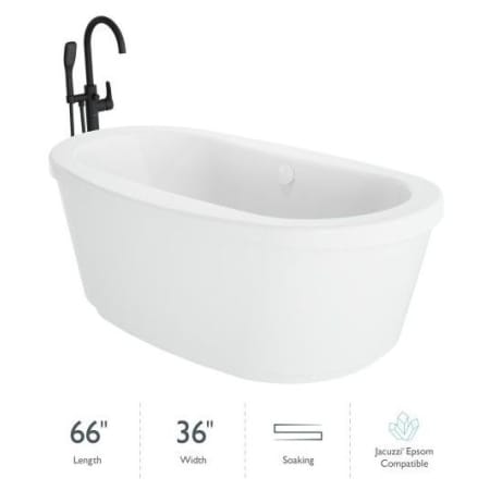 Jacuzzi Inizio 66" Free Standing Acrylic Soaking Tub with Center Drain and Overflow - Includes Floor Mounted Tub Filler with Hand Shower White