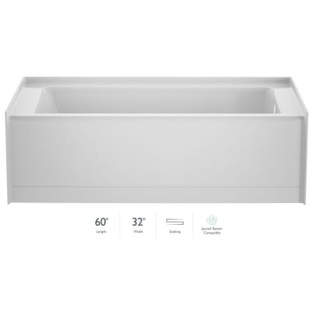Jacuzzi Signature 60" Three Wall Alcove Acrylic Soaking Tub with Right Drain and Overflow White