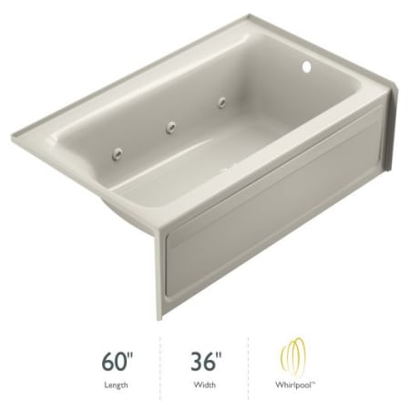 Jacuzzi Signature 60" Three Wall Alcove Acrylic Whirlpool Tub with Right Drain and Overflow Oyster