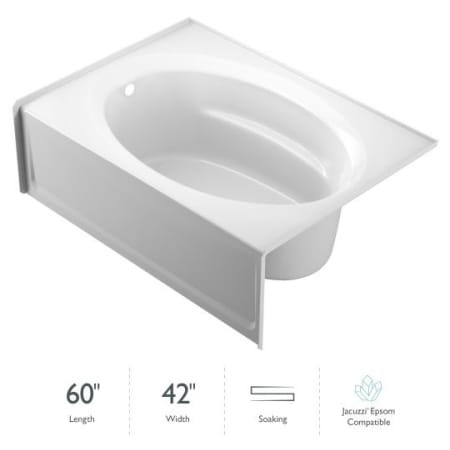 Jacuzzi 60" x 42" Signature Three Wall Alcove Soaking Bathtub with Left Drain, Tiling Flange, and Skirt White